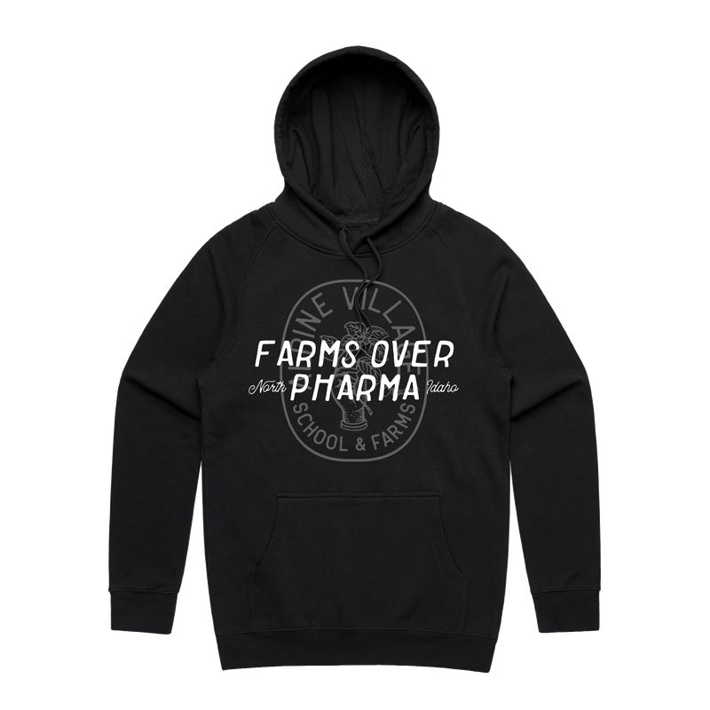 FARMS OVER PHARMA HOODIE (BLACK WITH WHITE/CHARCOAL)