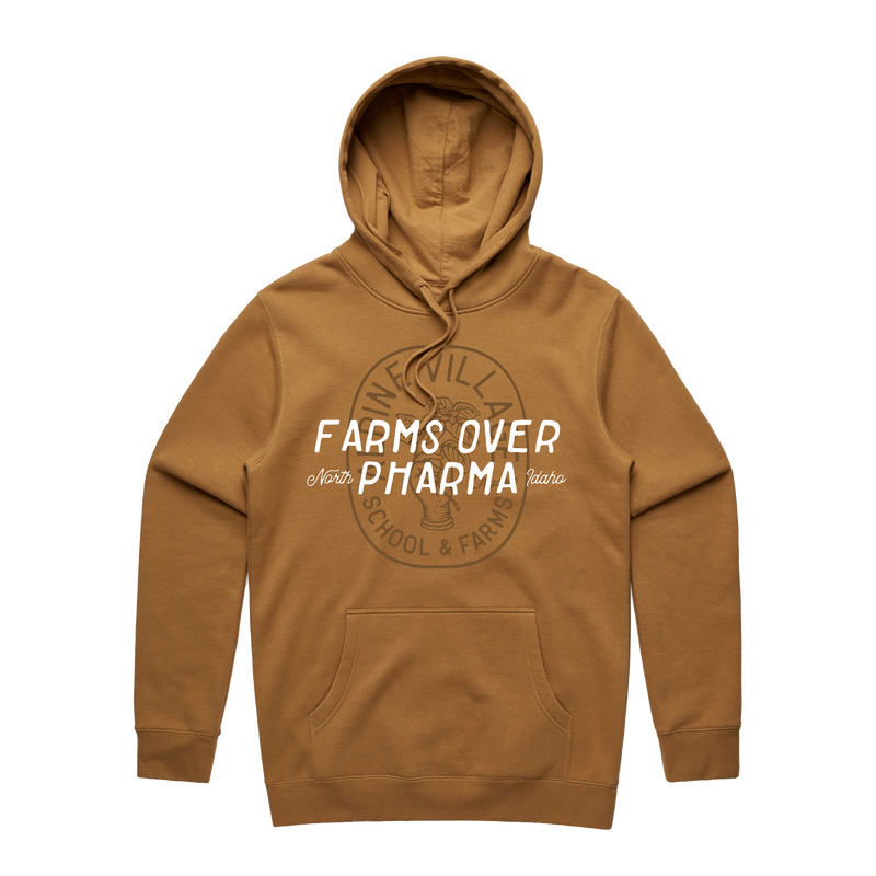 FARMS OVER PHARMA HOODIE (SADDLE WITH WHITE/BROWN)