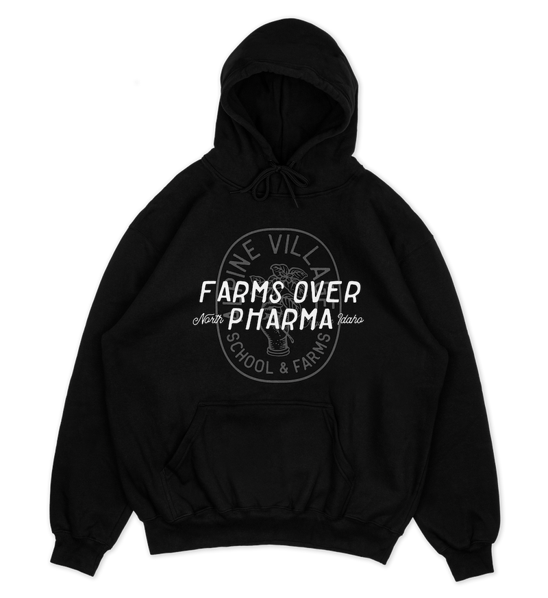 FARMS OVER PHARMA HOODIE (BLACK WITH WHITE/CHARCOAL)