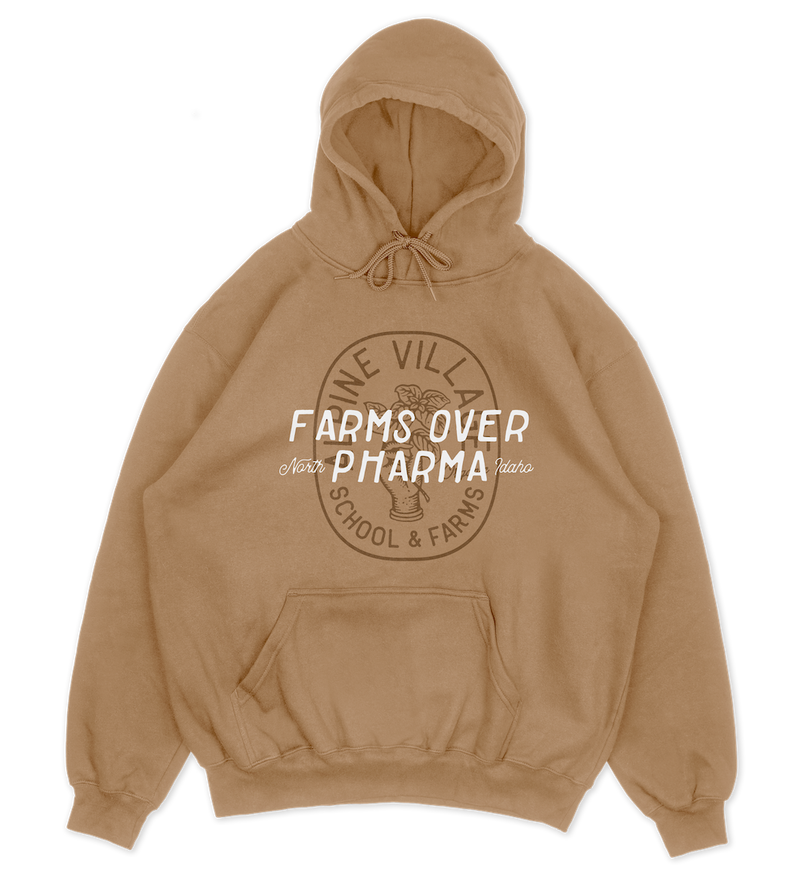 FARMS OVER PHARMA HOODIE (SAND WITH WHITE/BROWN)