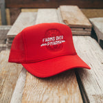 FARMS OVER PHARMA TRUCKER HAT (RED WITH WHITE/RED)