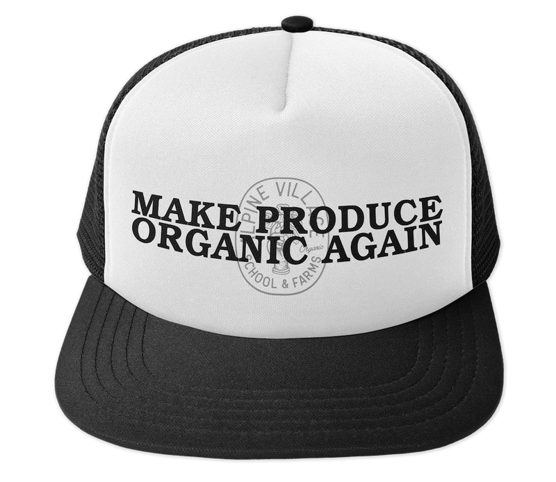 MAKE PRODUCE ORGANIC AGAIN TRUCKER HAT (BLACK/WHITE WITH BLACK/CHARCOAL)